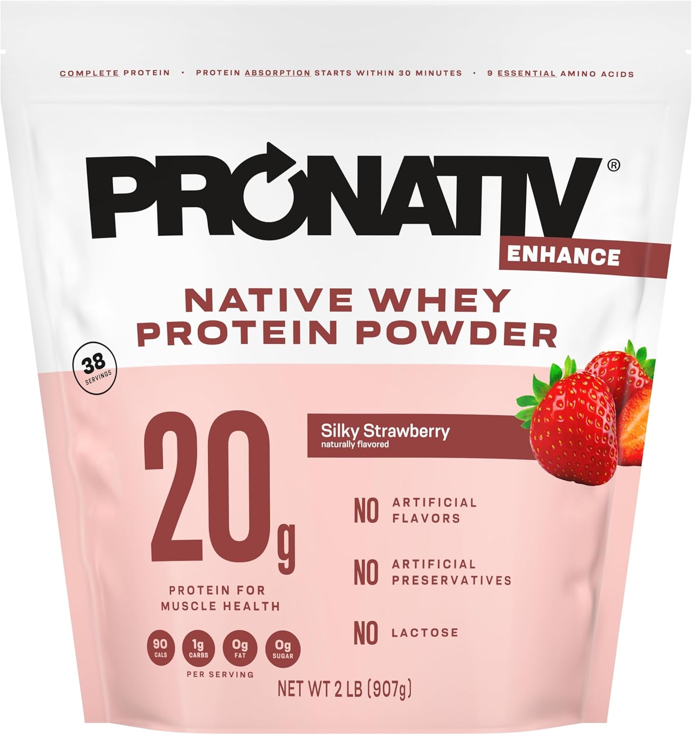 100% Whey Native Protein Powder, Silky Strawberry, 2 lb, Made from Farm Fresh