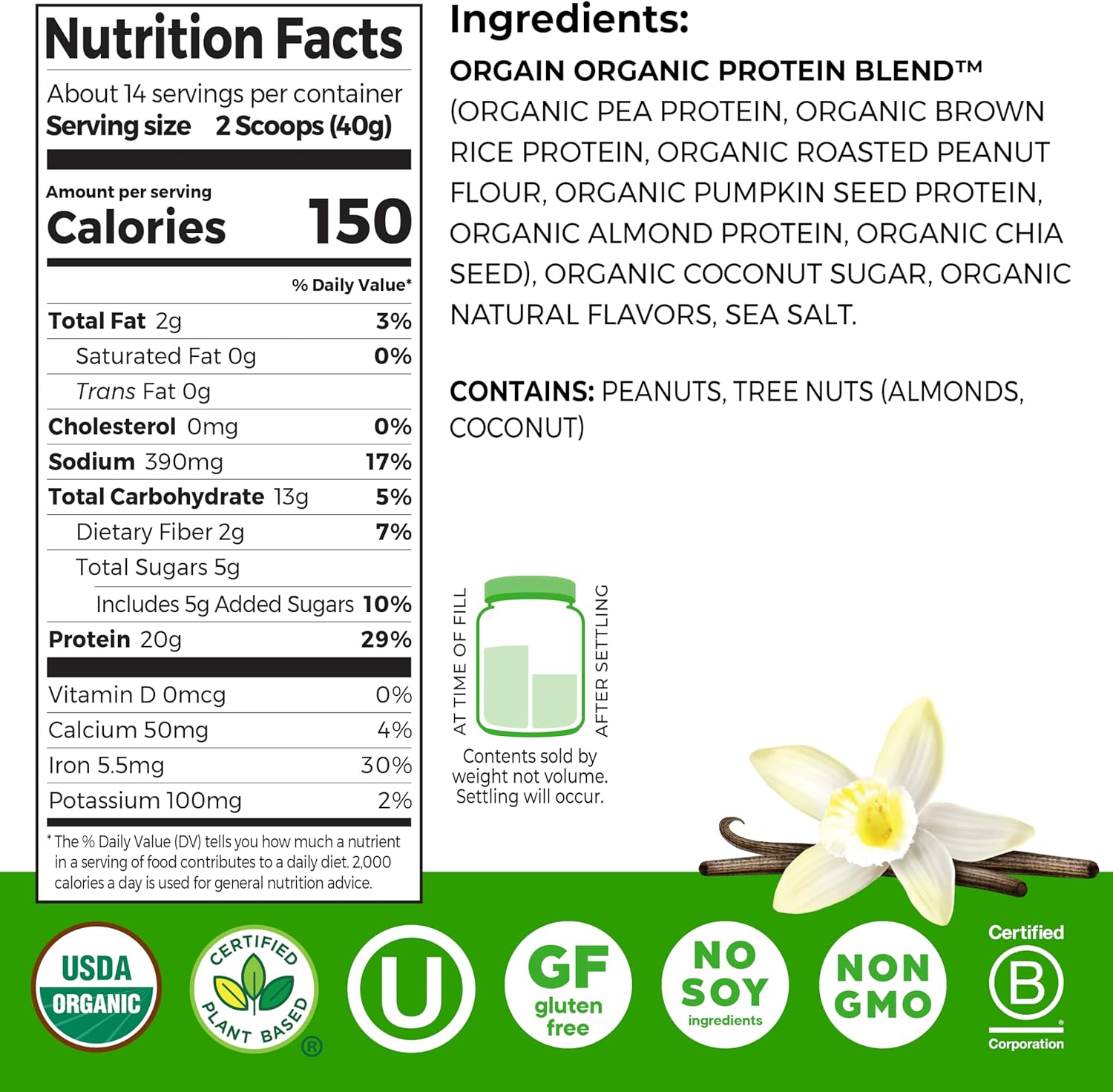 Orgain Organic Simple Vegan Protein Powder, Vanilla - 20g Plant Based Protein, - View 2