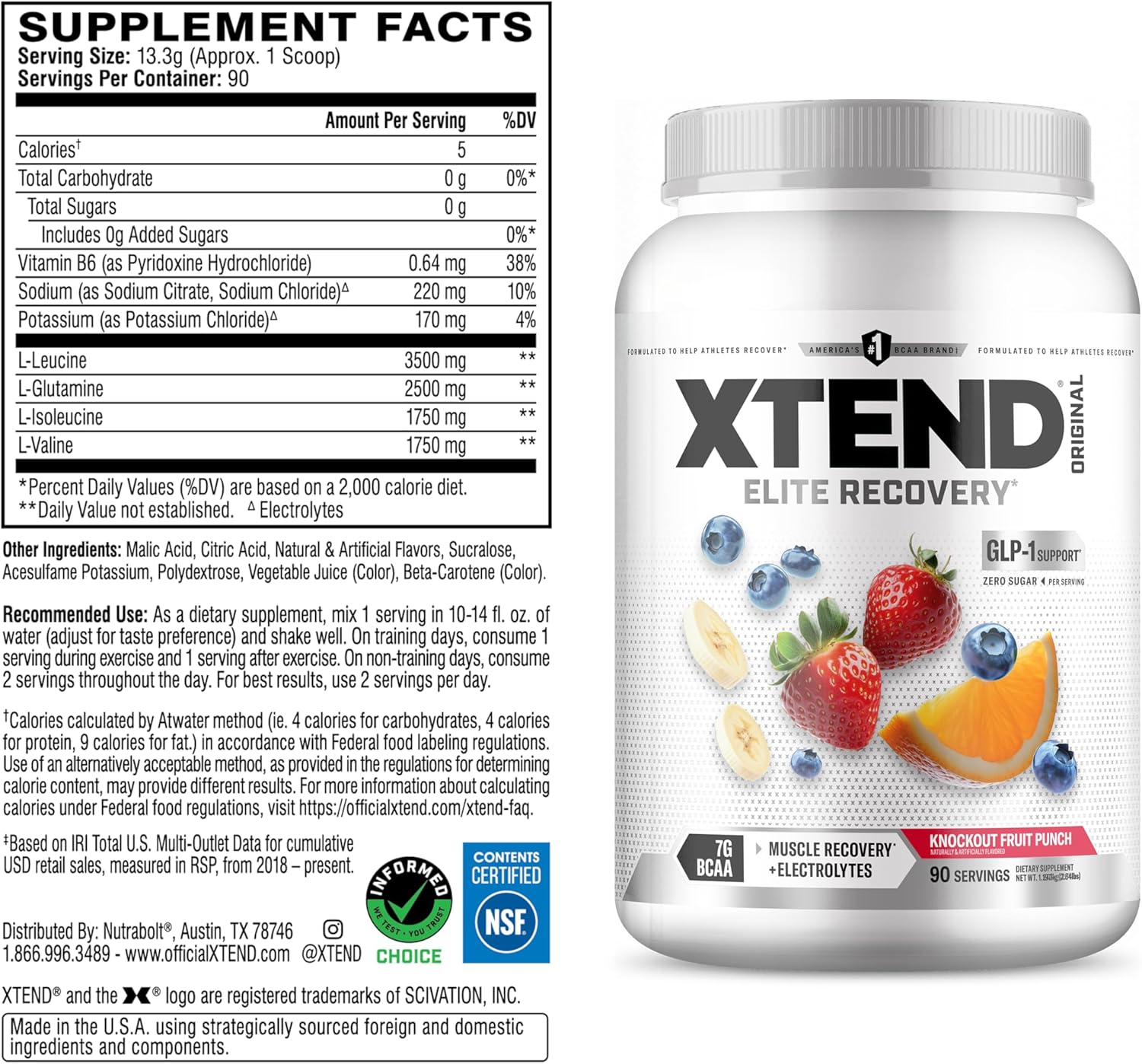 XTEND Original BCAA Powder Knockout Fruit Punch | Sugar Free Post Workout - View 2