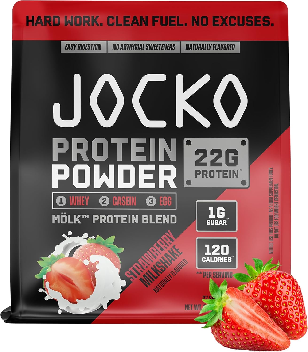 Jocko Fuel Whey Protein Powder, Strawberry Milkshake, 22g Protein, Digestive