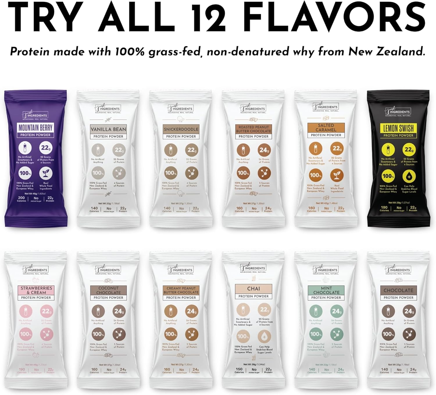 Protein Powder Made with 100% Grass Fed, Non Denatured Whey | Four Different - View 2