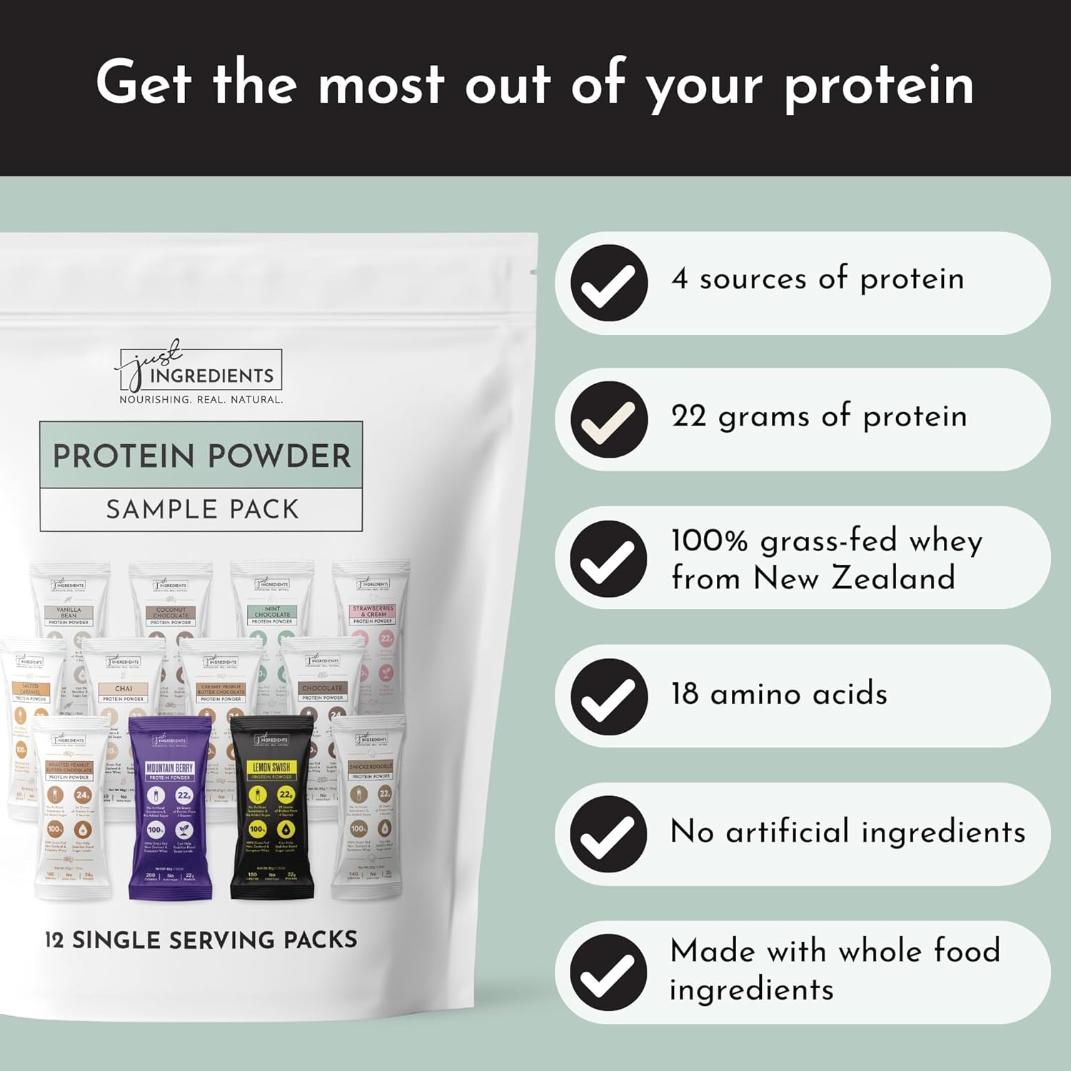 Protein Powder Made with 100% Grass Fed, Non Denatured Whey | Four Different - View 3