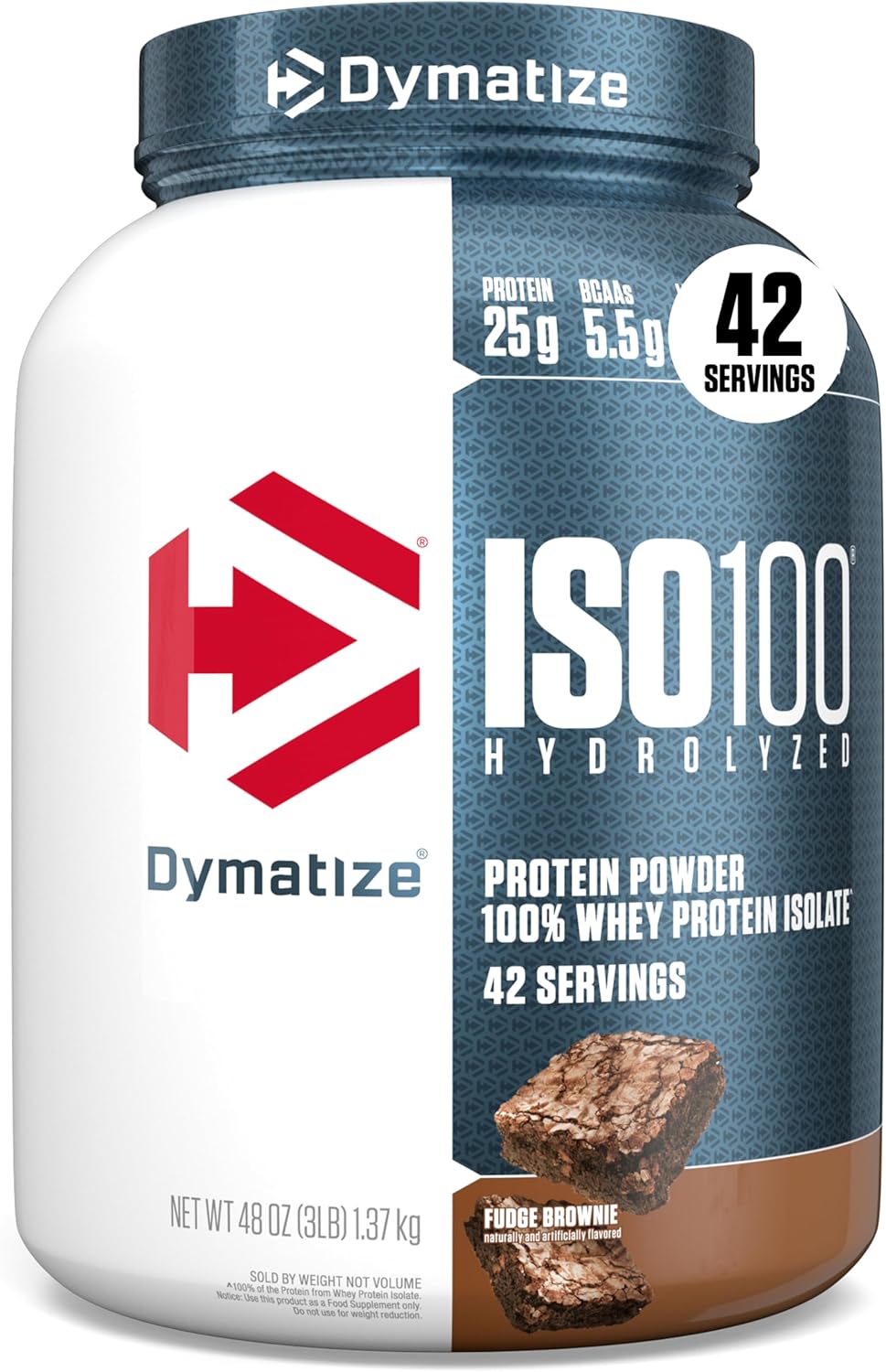 Dymatize ISO100 Whey Protein Powder Isolate, Fudge Brownie, 25g of Protein, 3