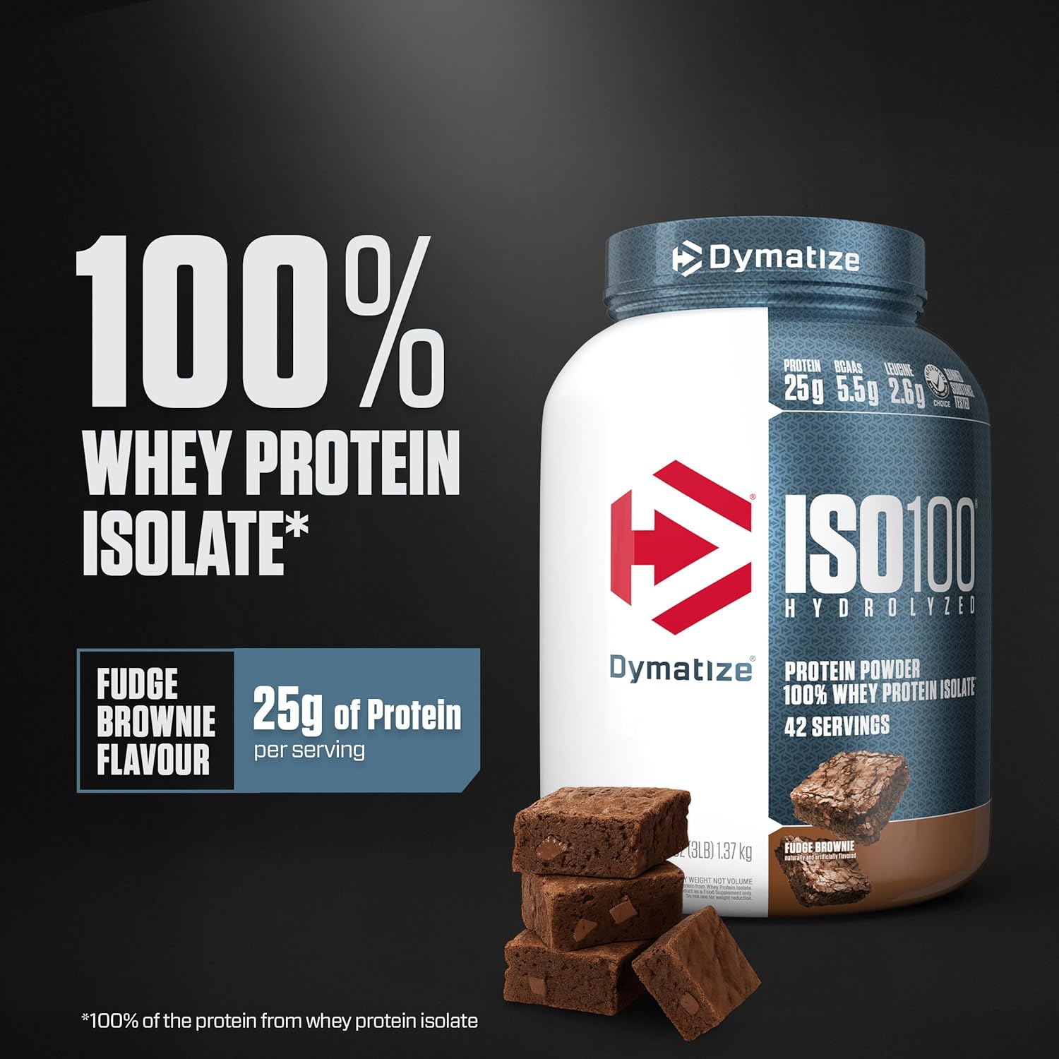 Dymatize ISO100 Whey Protein Powder Isolate, Fudge Brownie, 25g of Protein, 3 - View 2