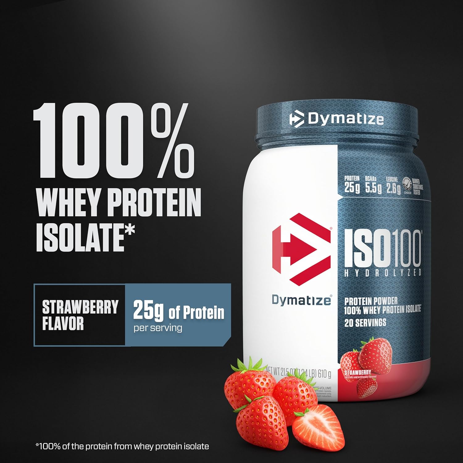 Dymatize ISO100 Whey Protein Powder Isolate, Strawberry, 25g of Protein, 5.5g - View 2