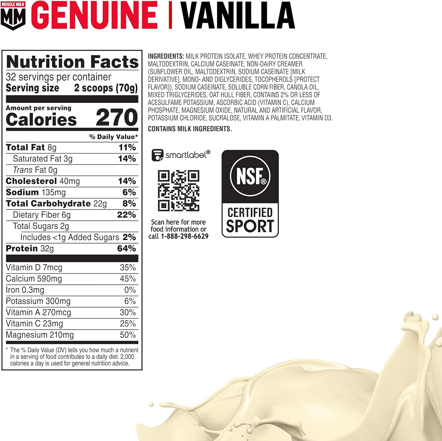 Muscle Milk Genuine Protein Powder, Vanilla Creme, 32g Protein, 4.94 Pound, 32 - View 2