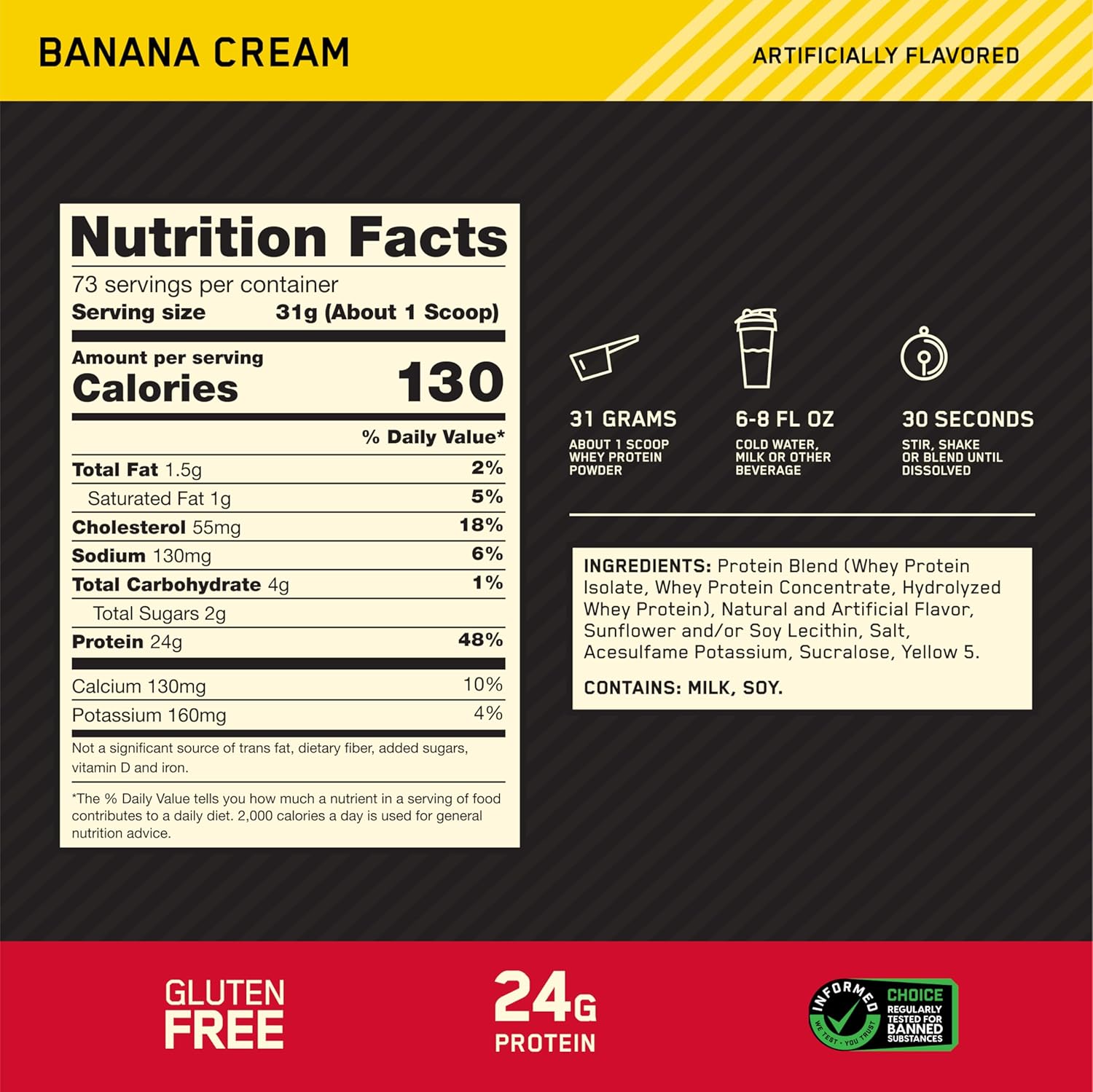 Optimum Nutrition Gold Standard 100% Whey Protein Powder, Banana Cream, 5 Pound - View 3