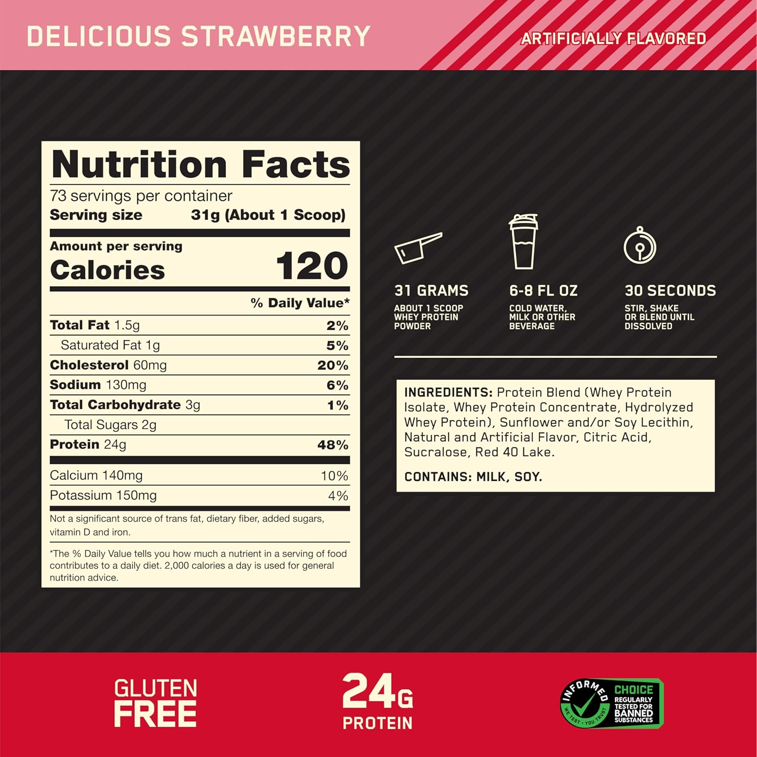 Optimum Nutrition Gold Standard 100% Whey Protein Powder, Delicious Strawberry, - View 4