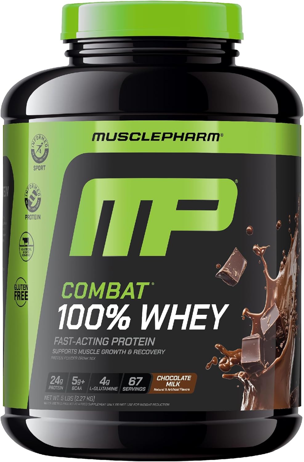 MusclePharm Combat 100% Whey Protein Powder, Chocolate Milk, Fast Recovery &