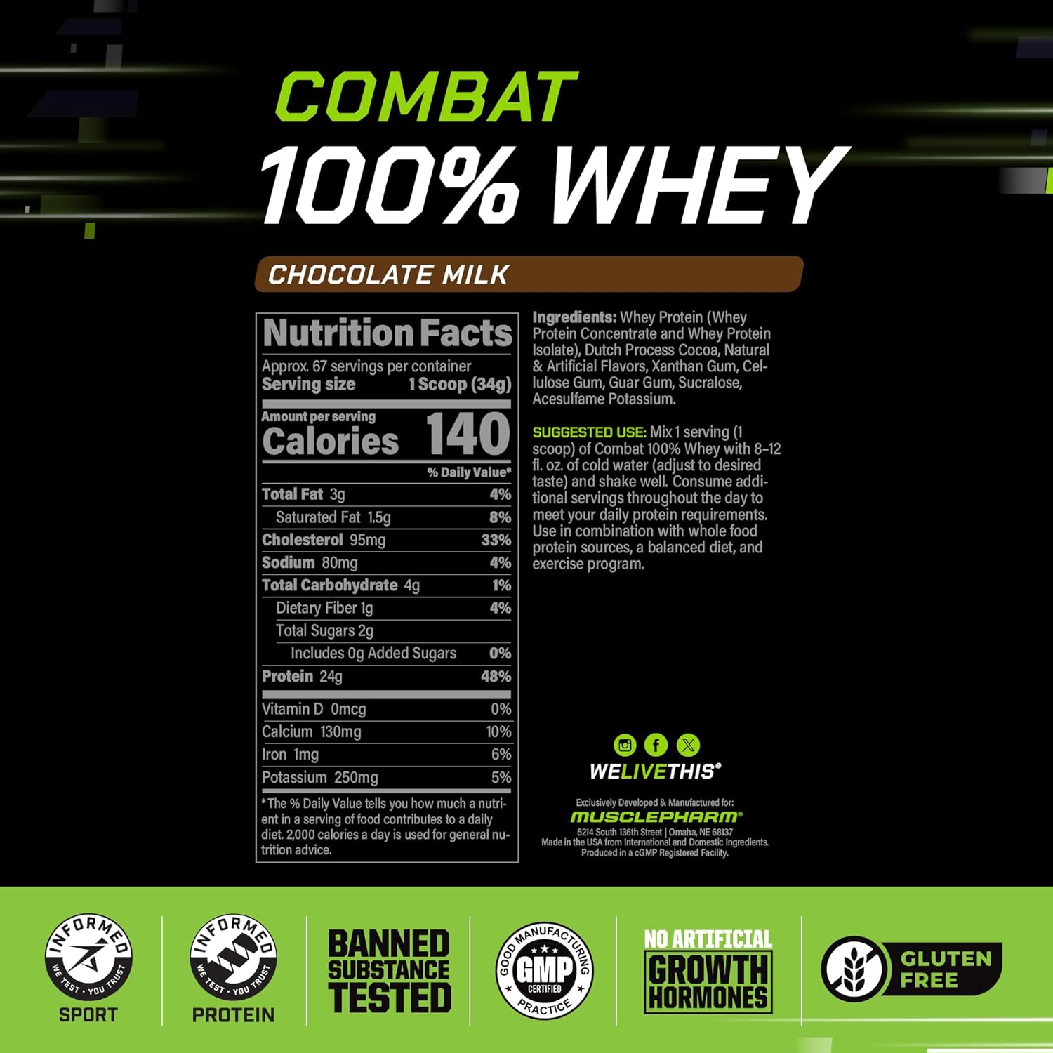 MusclePharm Combat 100% Whey Protein Powder, Chocolate Milk, Fast Recovery & - View 3