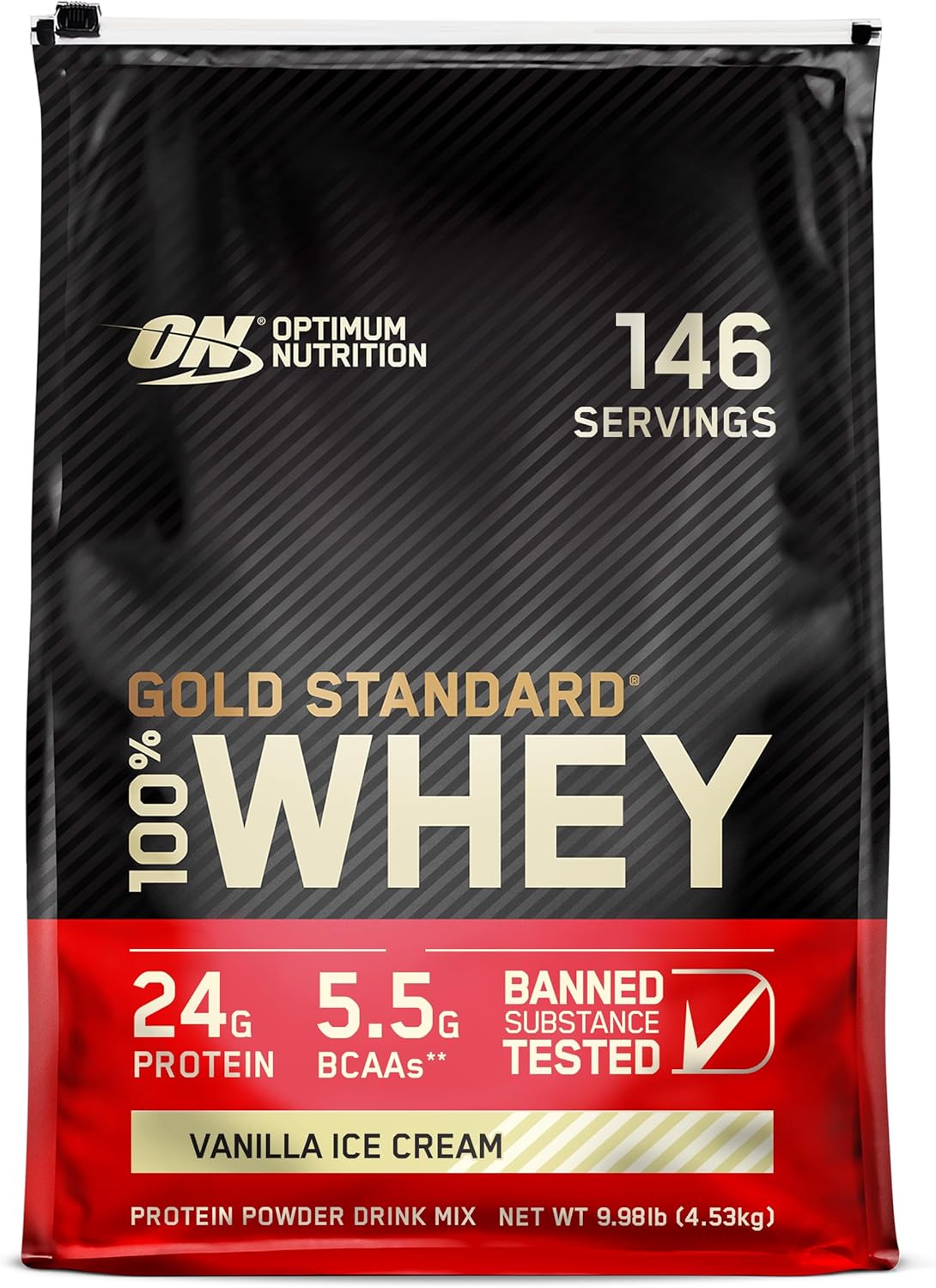 Optimum Nutrition Gold Standard 100% Whey Protein Powder, Vanilla Ice Cream, 10
