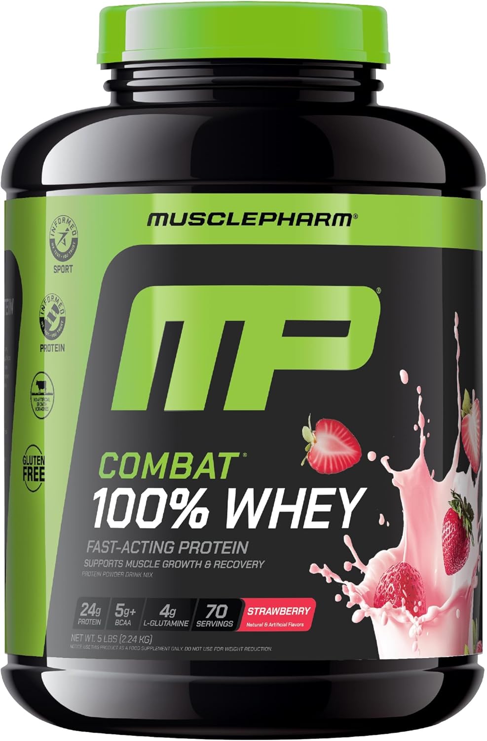 MusclePharm Combat 100% Whey Protein Powder, Strawberry Cream Flavor, Fast