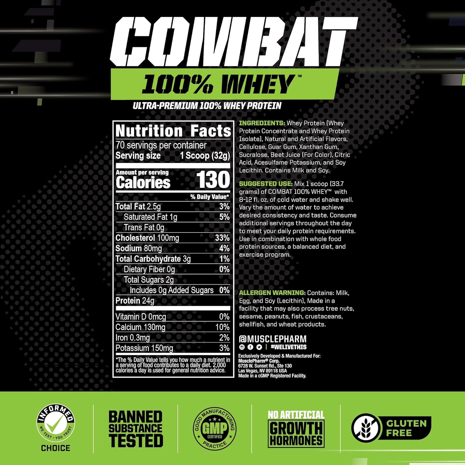 MusclePharm Combat 100% Whey Protein Powder, Strawberry Cream Flavor, Fast - View 2
