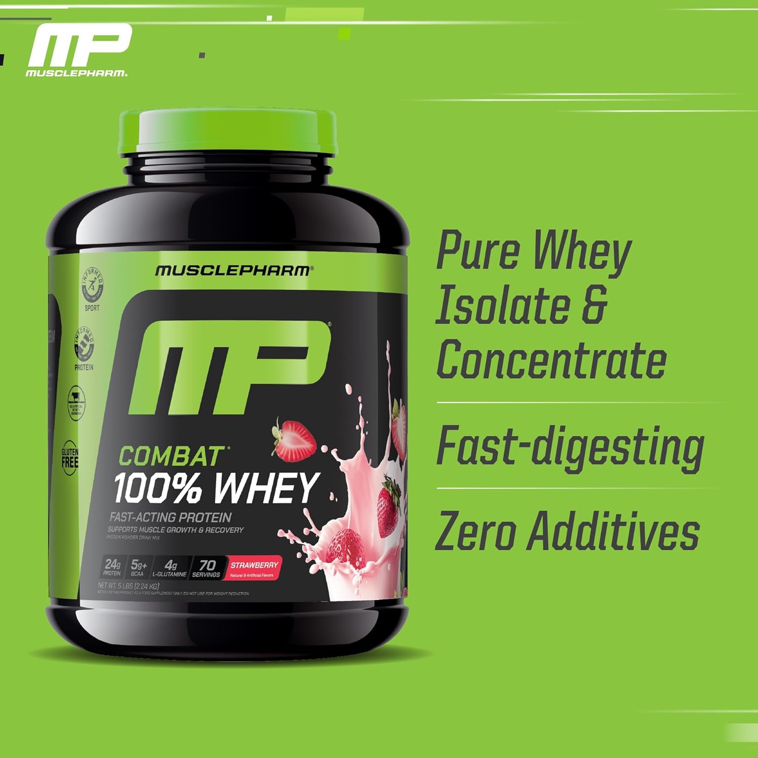 MusclePharm Combat 100% Whey Protein Powder, Strawberry Cream Flavor, Fast - View 3