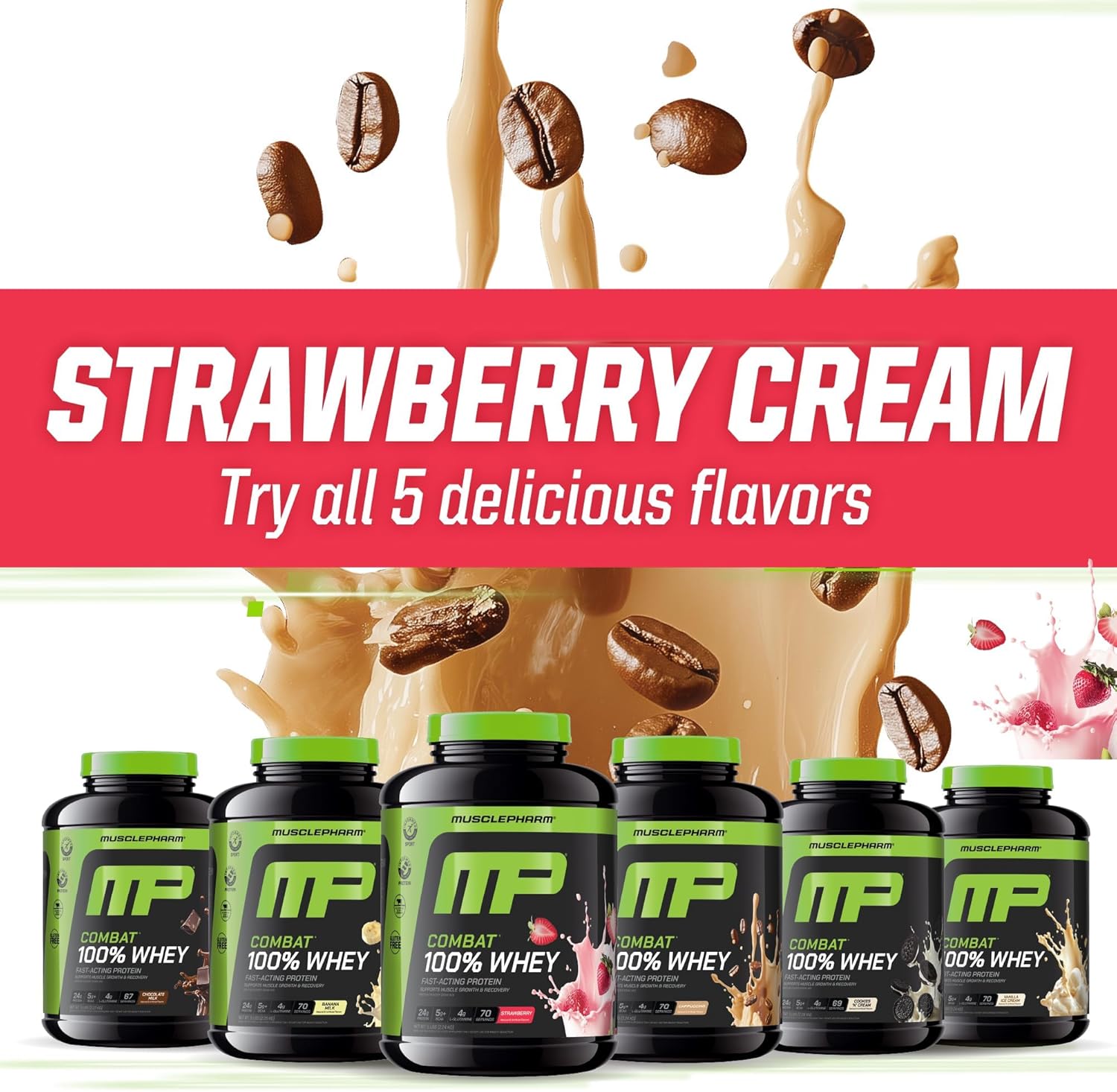 MusclePharm Combat 100% Whey Protein Powder, Strawberry Cream Flavor, Fast - View 6