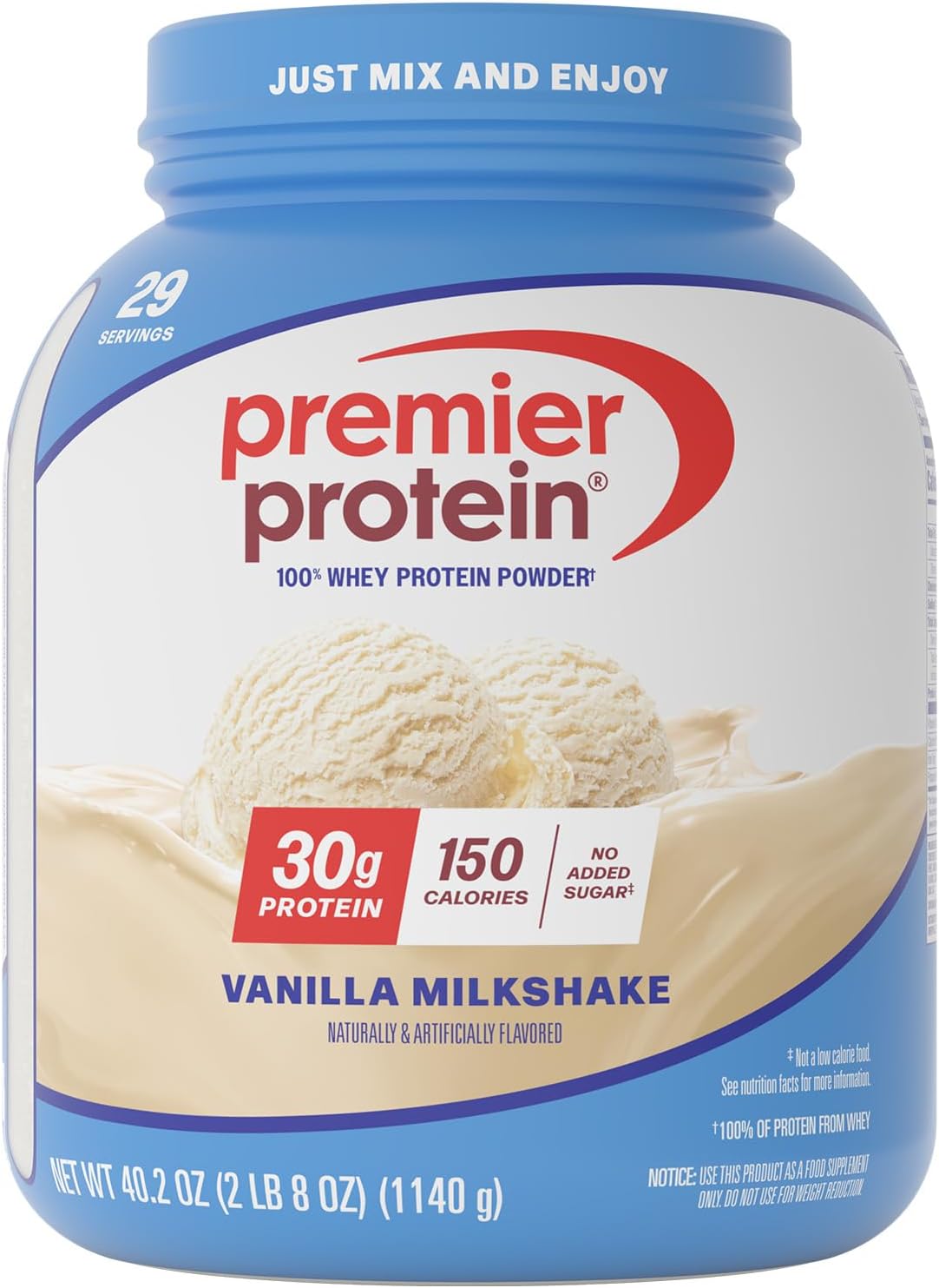 Premier Protein Powder, Vanilla Milkshake, 30g Protein, 1g Sugar, Gluten Free,