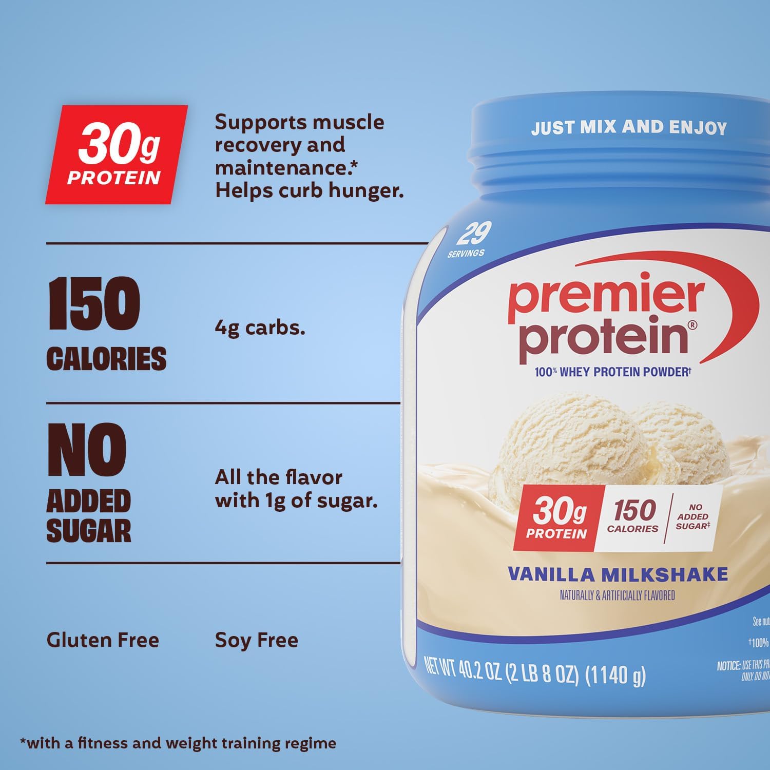 Premier Protein Powder, Vanilla Milkshake, 30g Protein, 1g Sugar, Gluten Free, - View 2