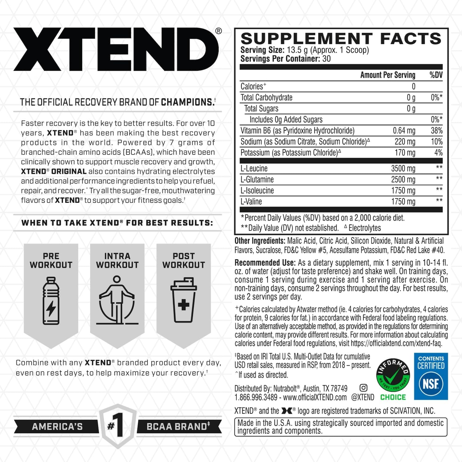 Xtend Original BCAA Powder, 7g BCAAs and 2.5g L-Glutamine for Muscle Recovery - View 2