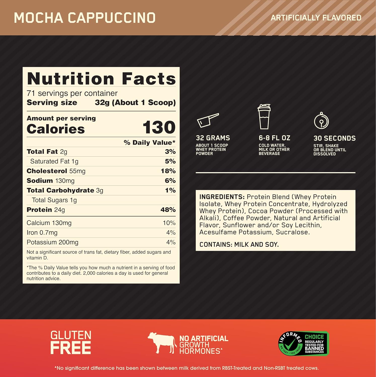 Optimum Nutrition Gold Standard 100% Whey Protein Powder, Mocha Cappuccino, 5 - View 3