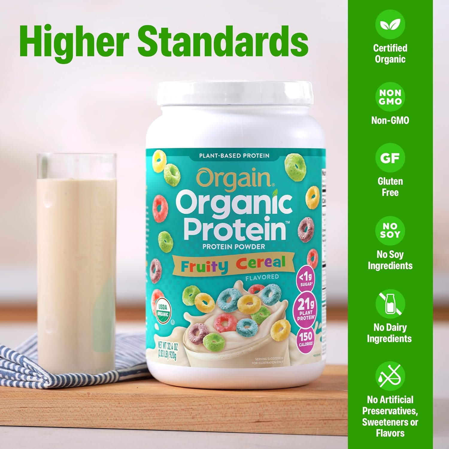 Orgain Organic Vegan Protein Powder, Fruity Cereal - 21g Plant Based Protein, - View 4