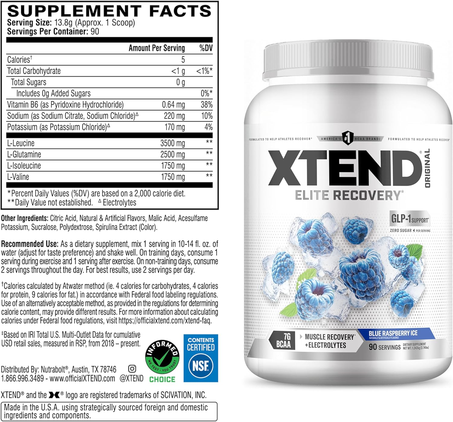 Xtend Original BCAA Powder, 7g BCAAs and 2.5g L-Glutamine for Muscle Recovery - View 2