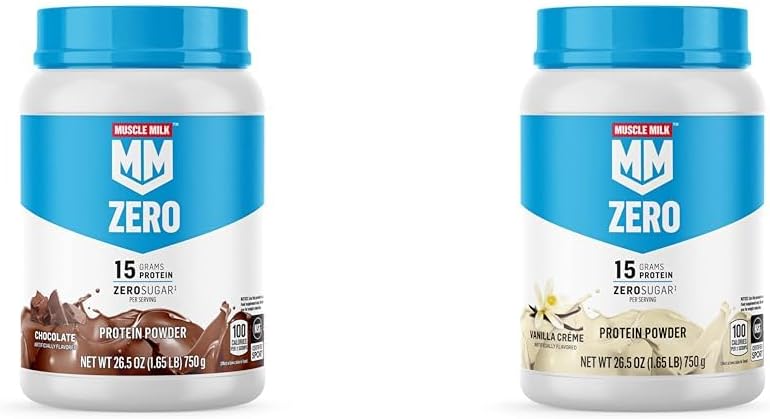 Muscle Milk Zero Protein Powder, Chocolate & Vanilla, 15g Protein, 1.65lb, 25