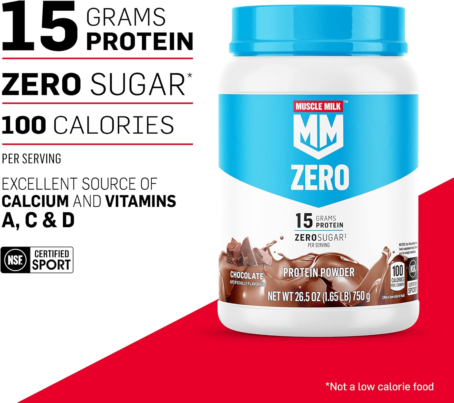 Muscle Milk Zero Protein Powder, Chocolate & Vanilla, 15g Protein, 1.65lb, 25 - View 3