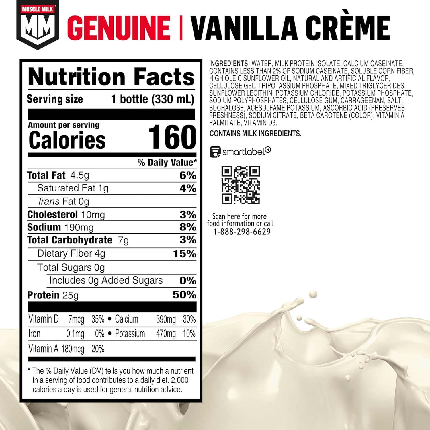 Muscle Milk Genuine Protein Shake, Vanilla Creme, 11.16 Fl Oz Bottle, 12 Pack, - View 2