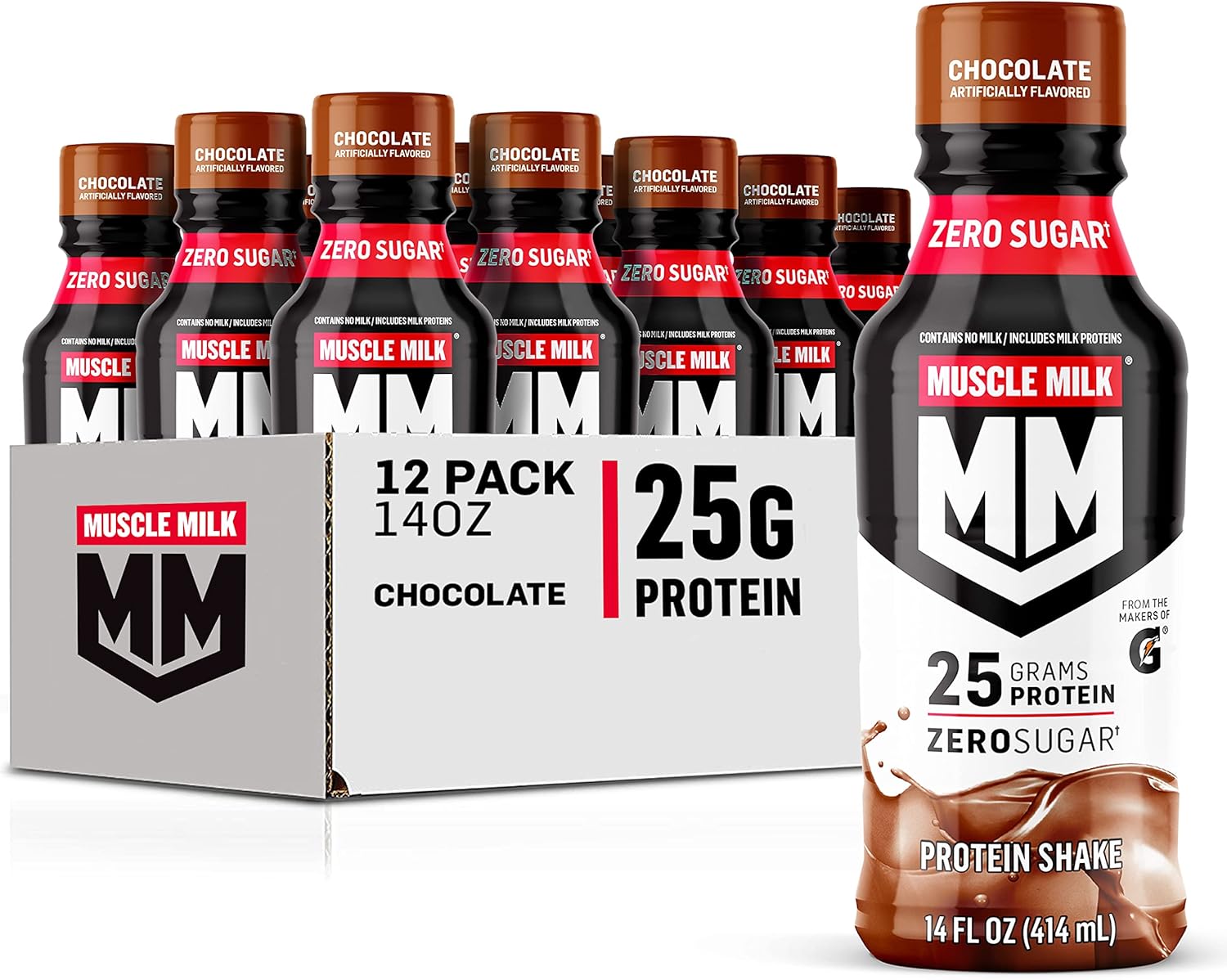 Muscle Milk Genuine Protein Shake, Chocolate, 14 Fl Oz Bottle, 12 Pack, 25g
