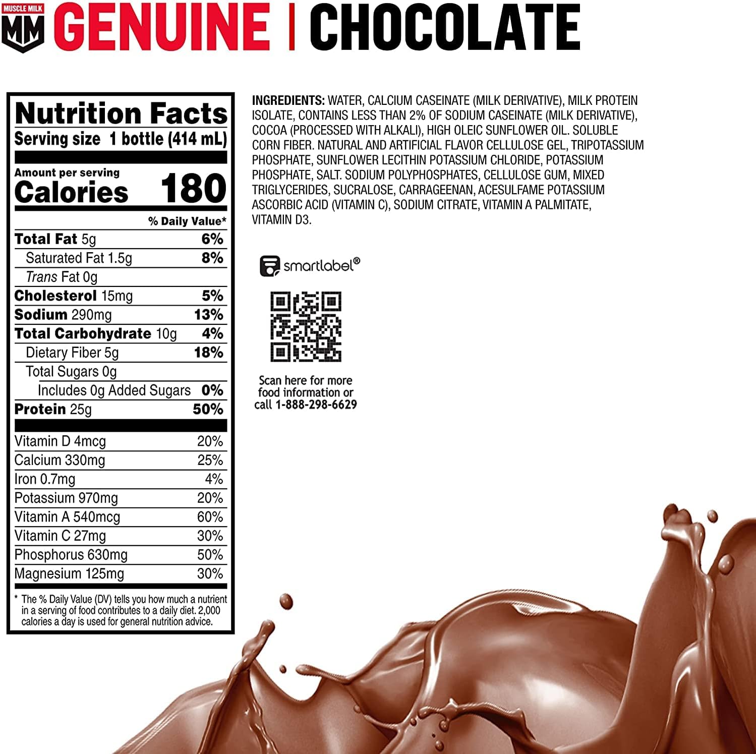 Muscle Milk Genuine Protein Shake, Chocolate, 14 Fl Oz Bottle, 12 Pack, 25g - View 2