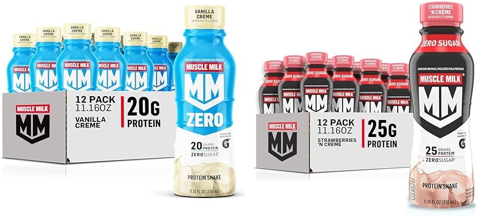 Muscle Milk Zero Protein Shake, Vanilla Crème, 20g Protein, Zero Sugar, 100
