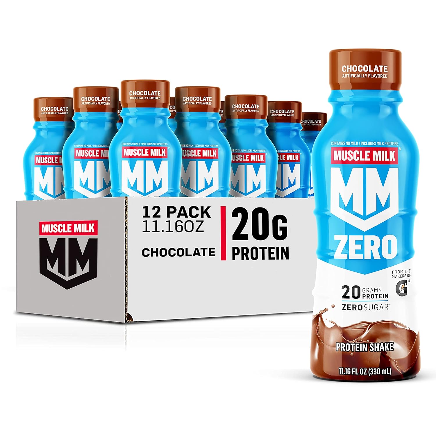 Muscle Milk Zero Protein Shake, Chocolate,20g Protein, Zero Sugar, 100