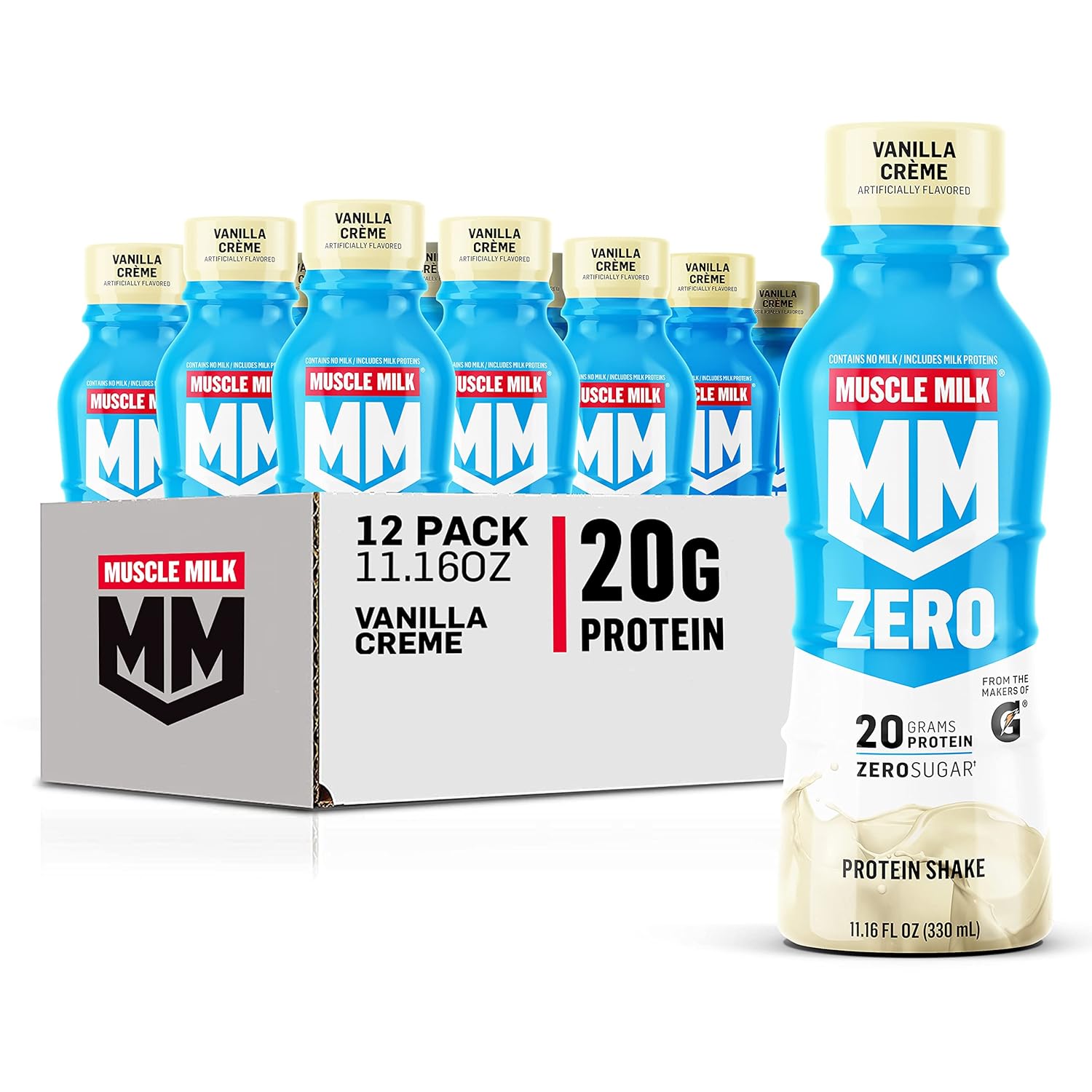 Muscle Milk Zero Protein Shake, Vanilla Crème, 20g Protein, Zero Sugar, 100