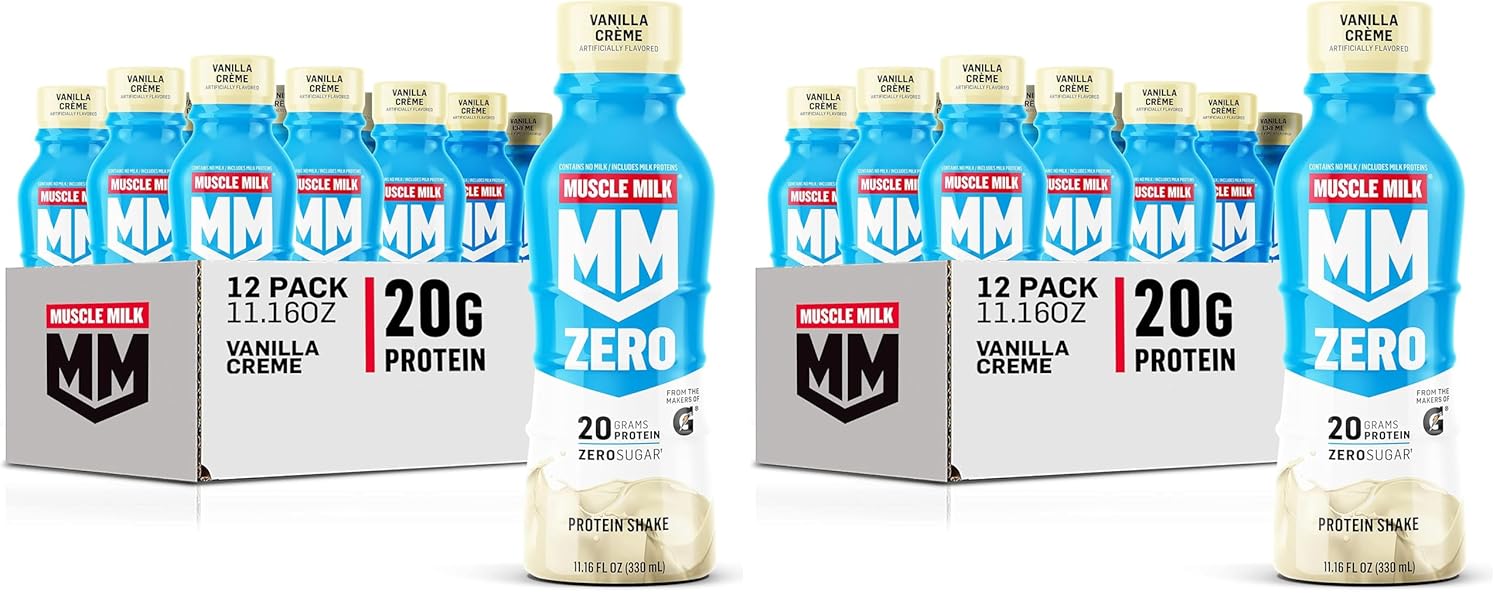 Muscle Milk Zero Protein Shake,Vanilla Crème,20g Protein,Zero Sugar,100