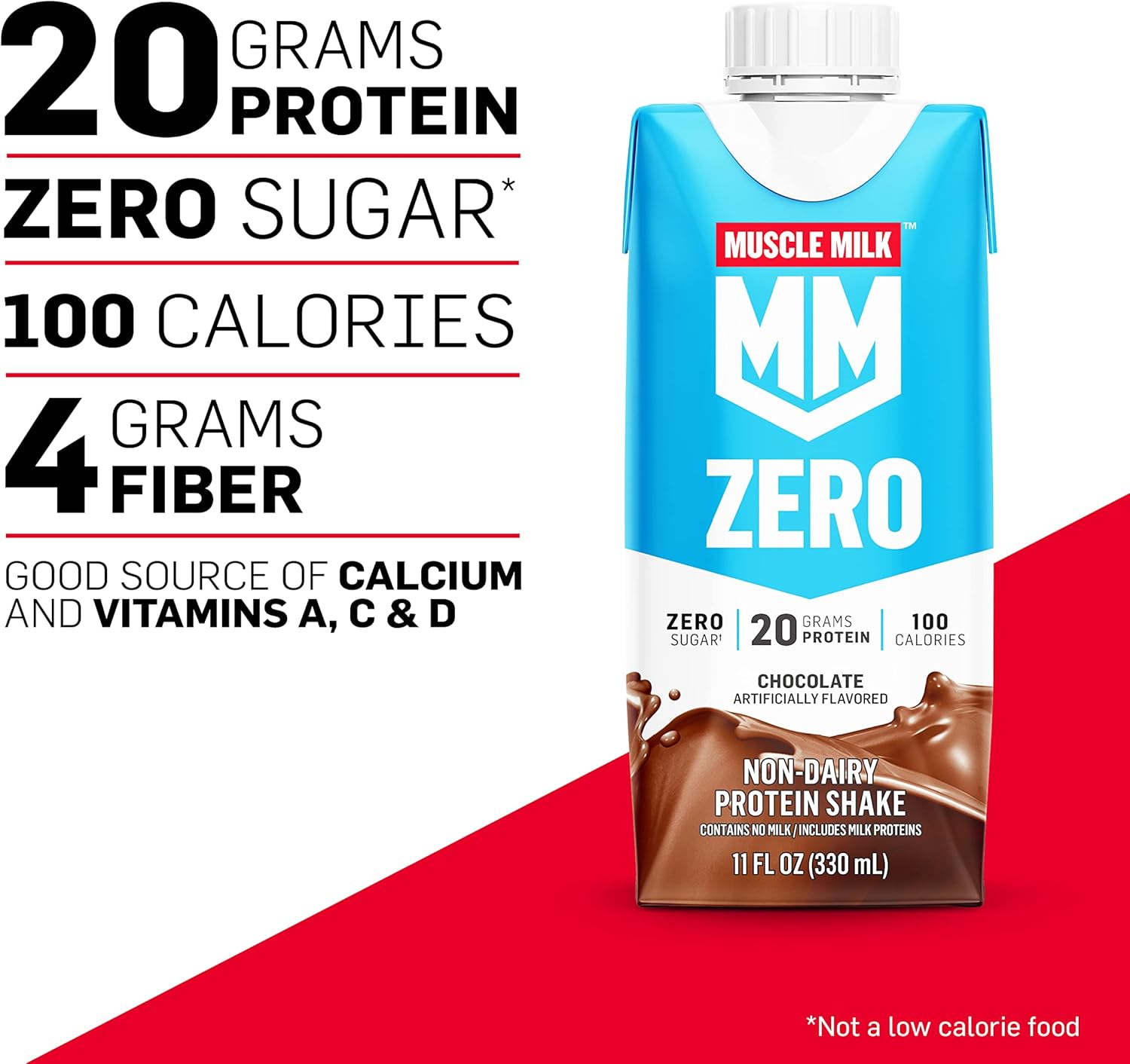Muscle Milk Zero Protein Shake, Chocolate, 11 Fl Oz Carton, 12 Pack, 20g - View 3