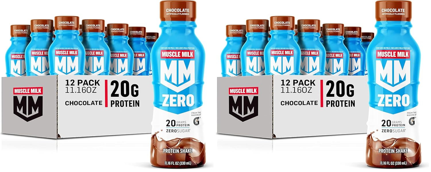 Muscle Milk Zero Protein Shake,Chocolate,20g Protein,Zero Sugar,100