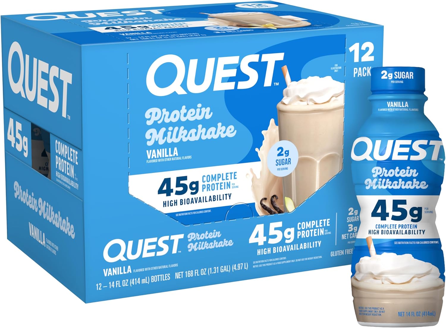 Quest Nutrition Vanilla Protein Shake, 45g Protein, 2g Sugar, 3g Net Carbs,