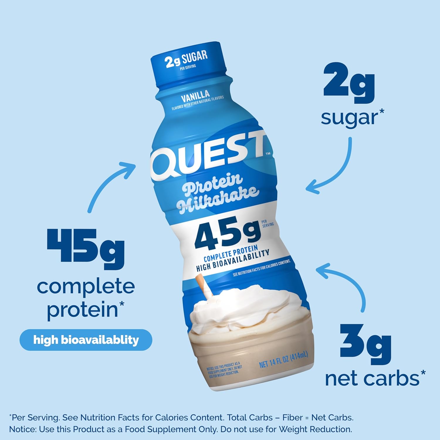 Quest Nutrition Vanilla Protein Shake, 45g Protein, 2g Sugar, 3g Net Carbs, - View 2