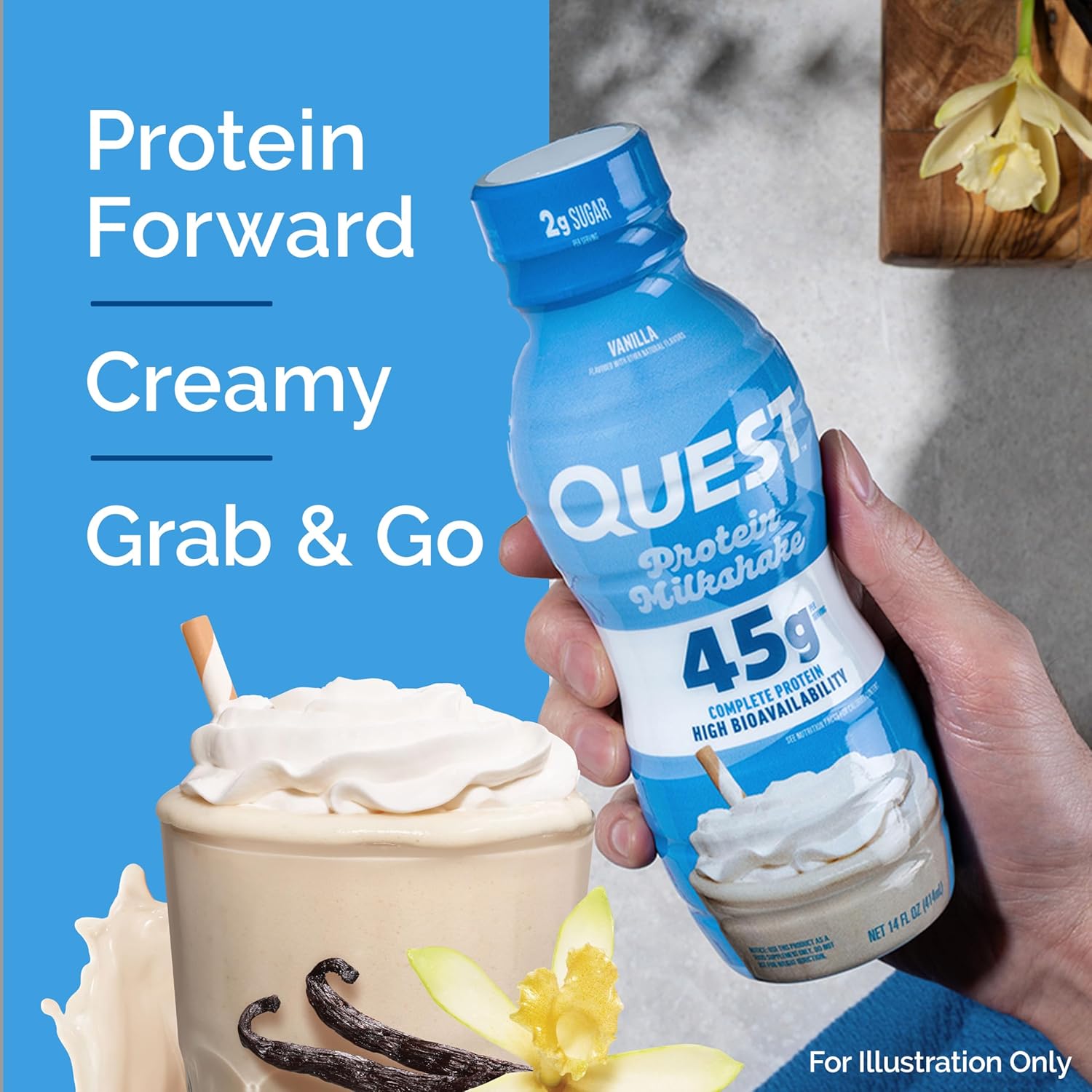 Quest Nutrition Vanilla Protein Shake, 45g Protein, 2g Sugar, 3g Net Carbs, - View 3