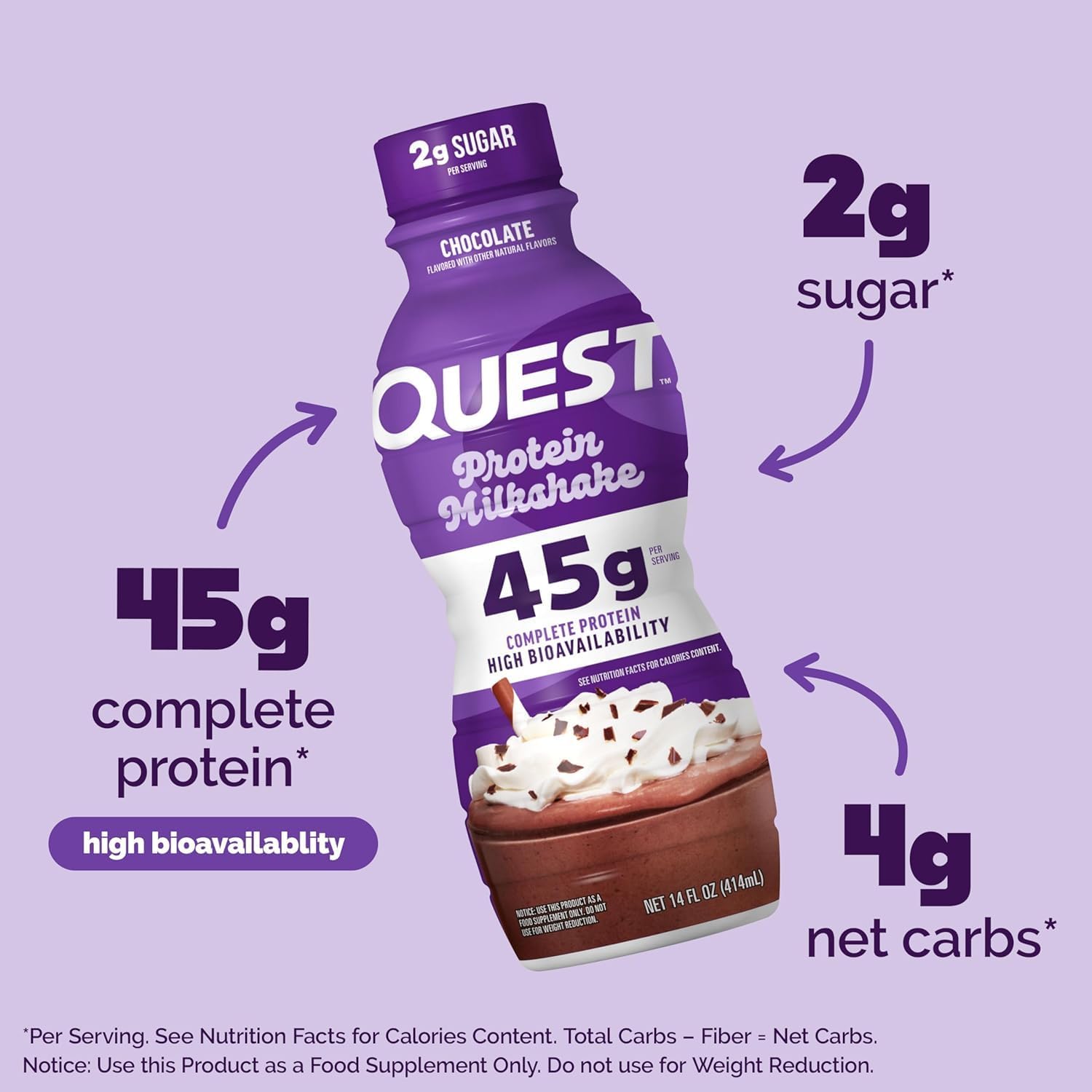 Quest Nutrition Chocolate Protein Shake,45g Protein,2g Sugar,4g Net Carbs,Ready - View 3