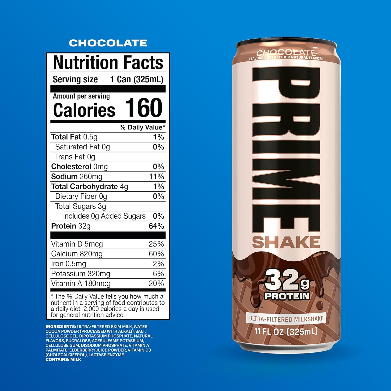 PRIME Shakes, Chocolate, 32g Protein Shake for Muscle Support & Recovery, - View 2