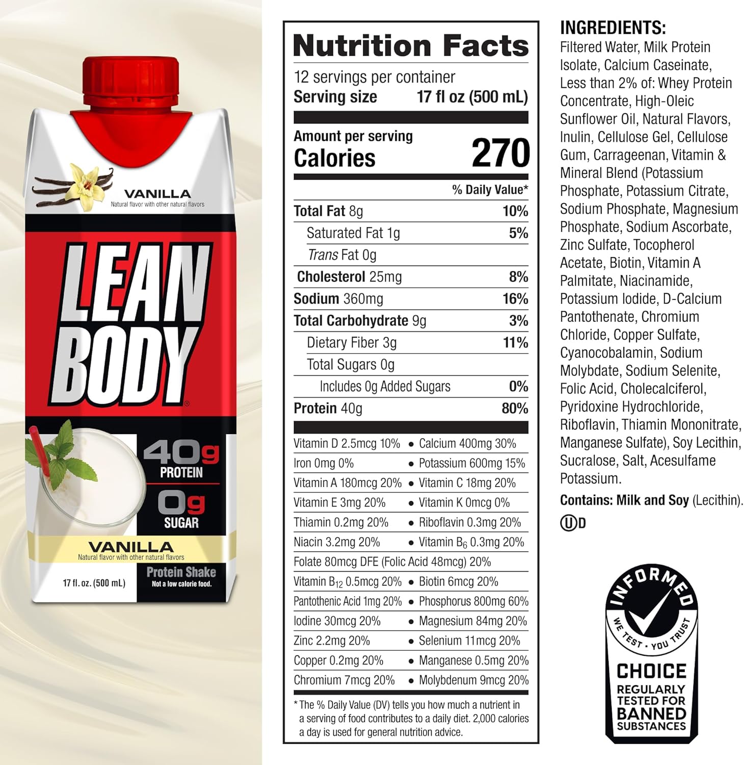Labrada Lean Body Ready-to-Drink Vanilla Protein Shake,40g Protein,Whey Blend,0 - View 5