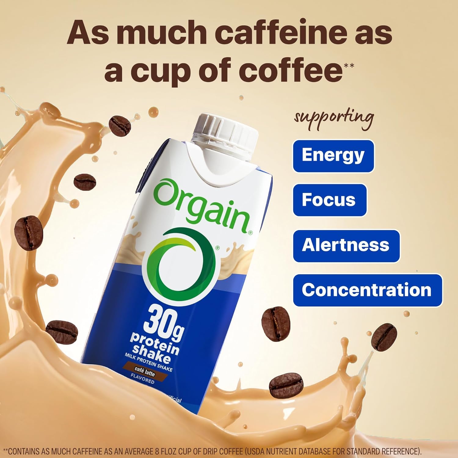Orgain 30g High Protein Shake, Café Latte, 5g BCAAs, 1g Sugar Per Serving, - View 4