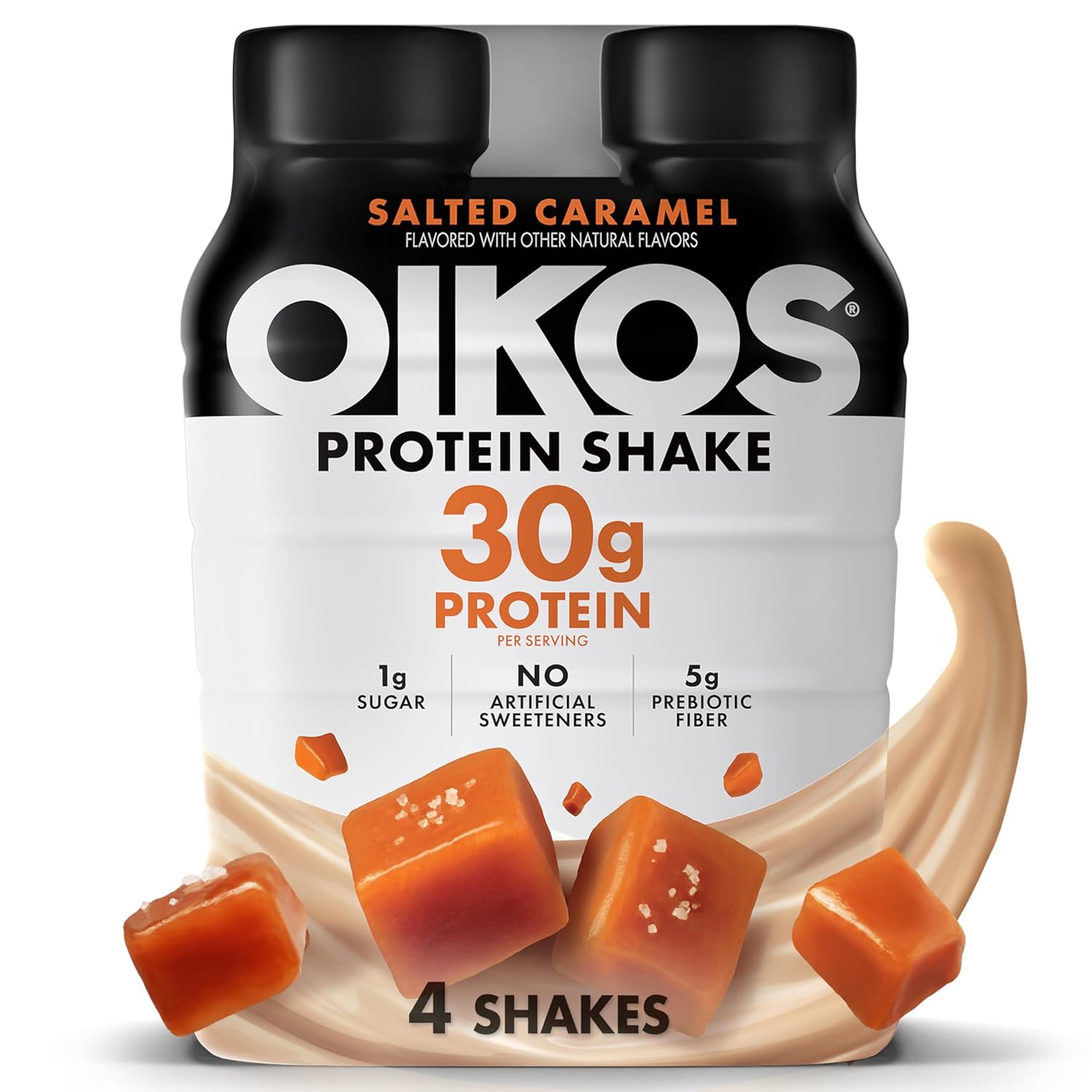 Oikos Protein Shake, Salted Caramel, 30g High Protein Drinks, Shelf Stable,