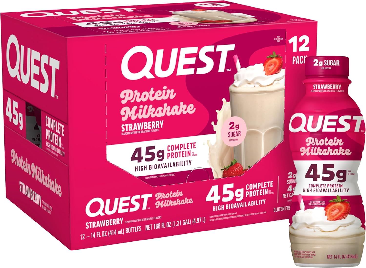 Quest Nutrition Strawberry Protein Shake, 45g Protein, 2g Sugar, 4g Net Carbs,