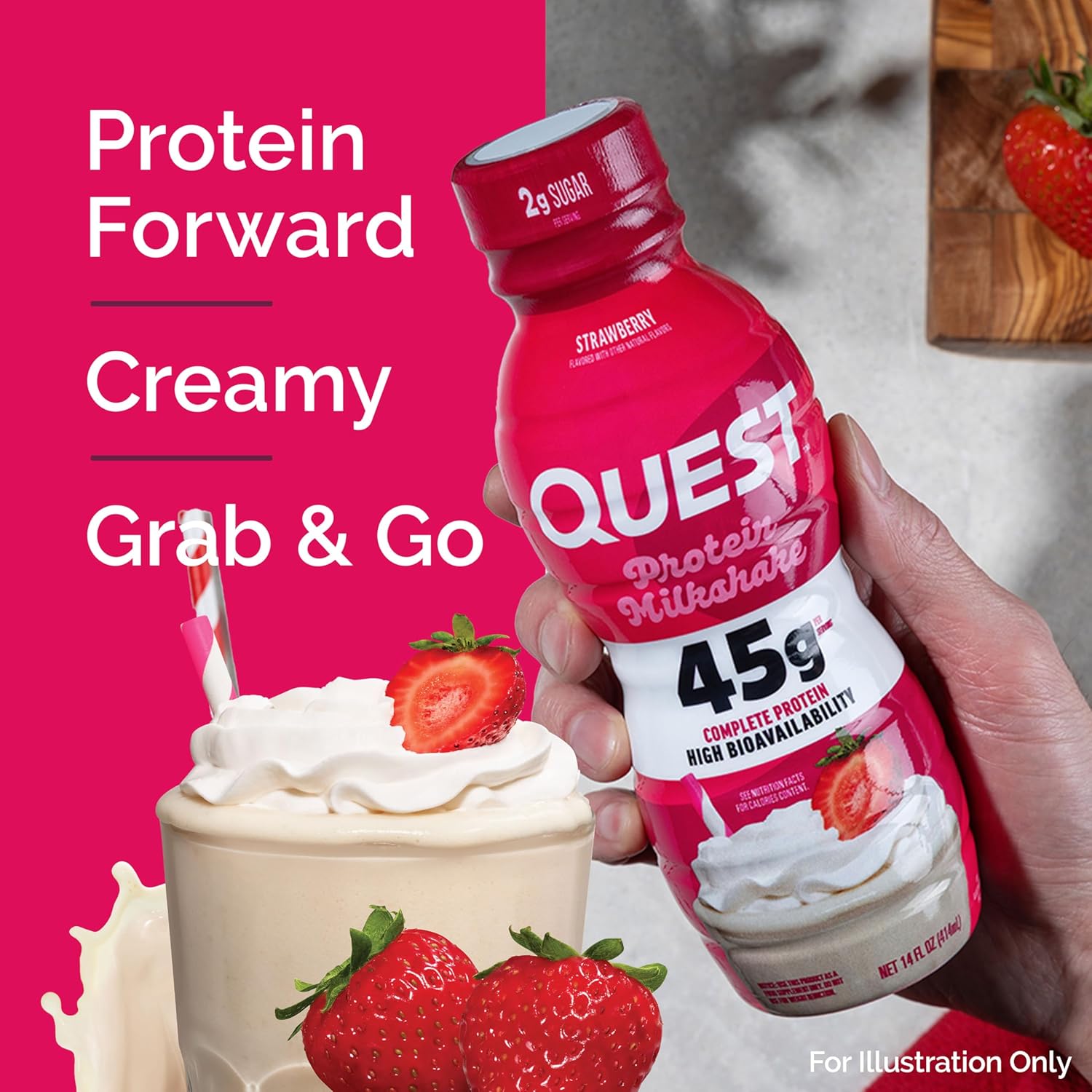 Quest Nutrition Strawberry Protein Shake, 45g Protein, 2g Sugar, 4g Net Carbs, - View 3