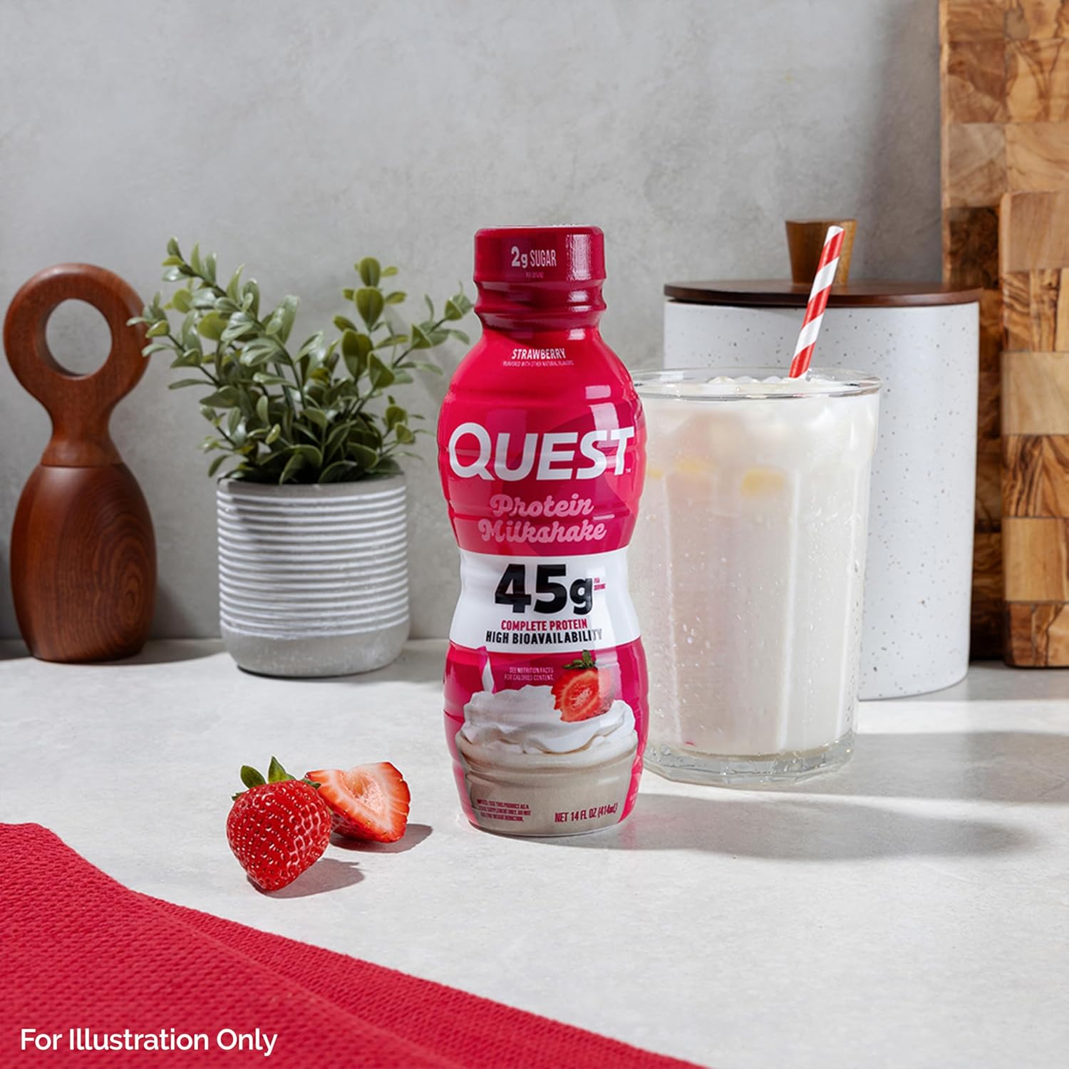 Quest Nutrition Strawberry Protein Shake, 45g Protein, 2g Sugar, 4g Net Carbs, - View 5