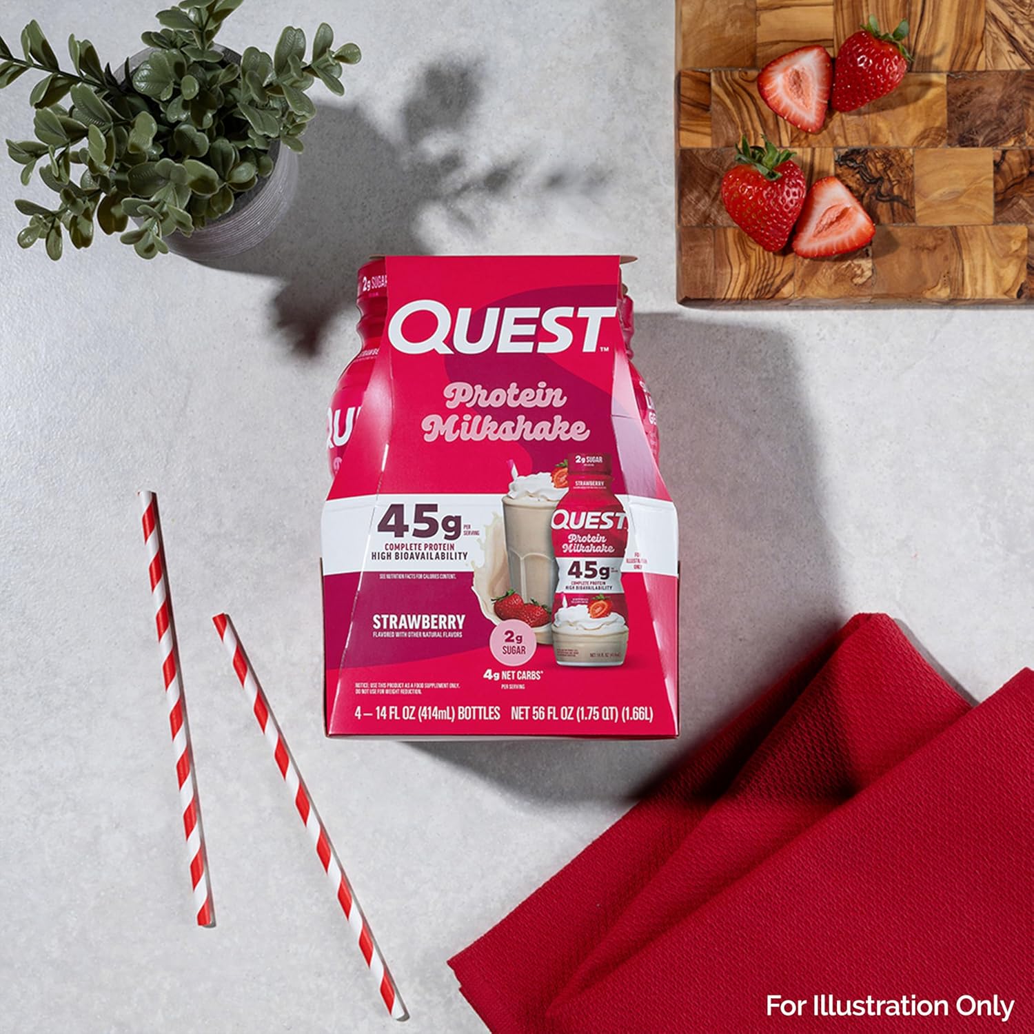 Quest Nutrition Strawberry Protein Shake, 45g Protein, 2g Sugar, 4g Net Carbs, - View 6