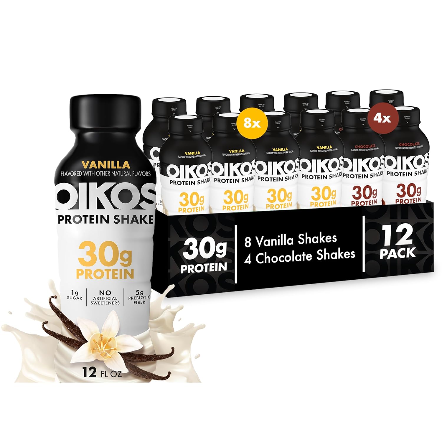 Oikos Protein Shake, Exclusive Variety Pack, 30g High Protein Drinks, Shelf