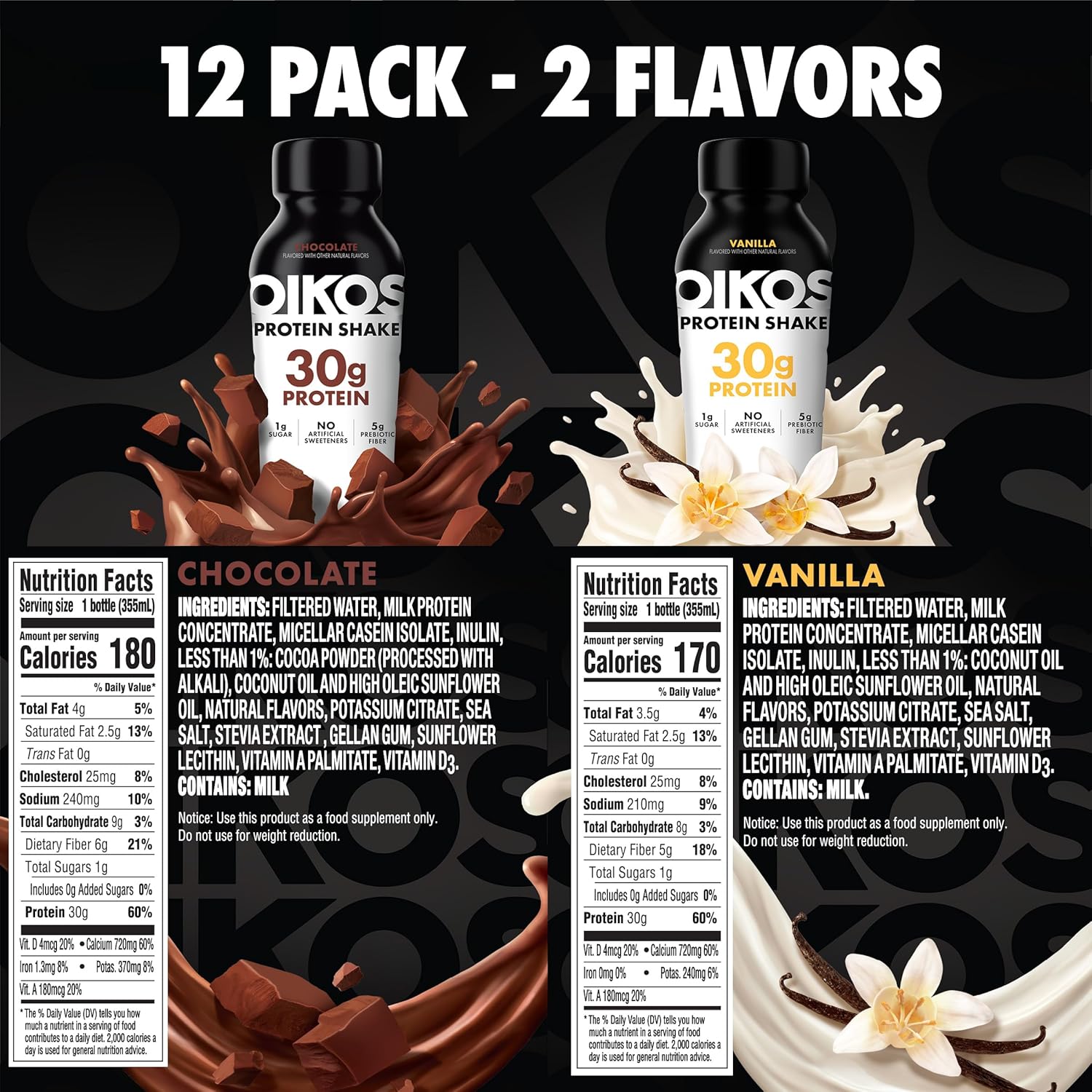 Oikos Protein Shake, Exclusive Variety Pack, 30g High Protein Drinks, Shelf - View 2